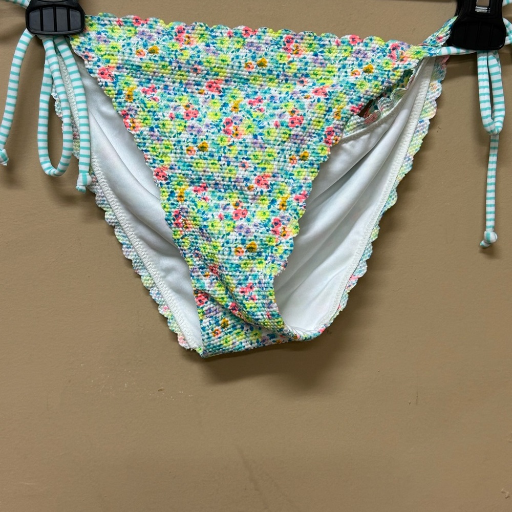 Victoria Secret Bikini Blue Stiped with Micro Floral Print Size Small - Picture 4 of 9